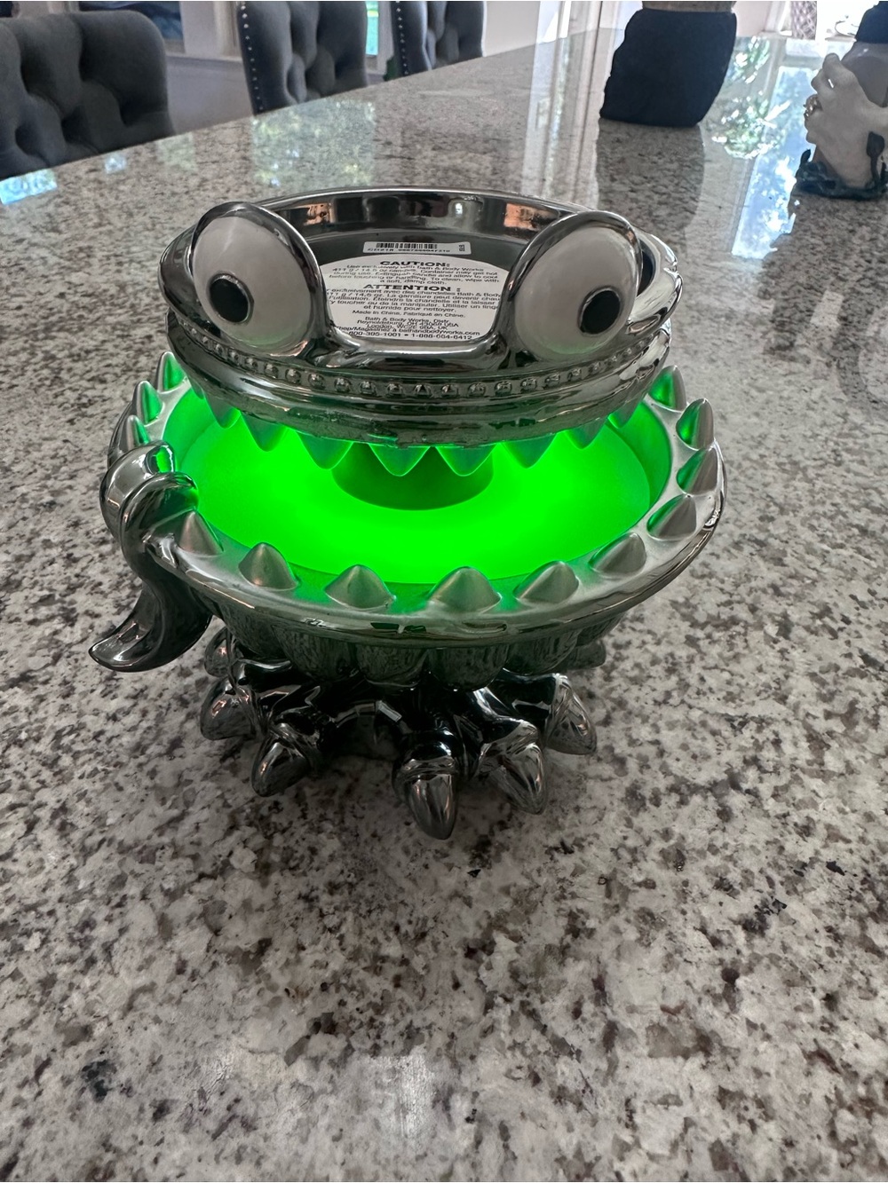 Bath & Body Works Silver Monster Bowl with Neon Green Interior